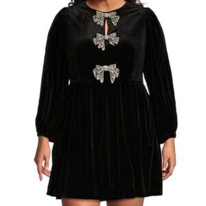 Sugarlips Plus Long Sleeve Bow Velvet Mini Dress